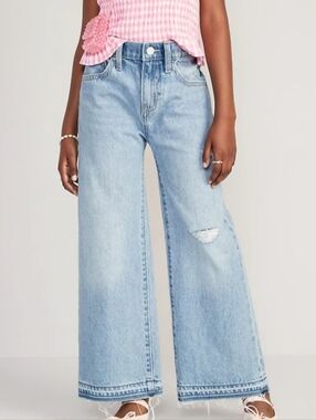 Old Navy High-Waisted Baggy Wide-Leg Jeans Distressed Girls Size 7